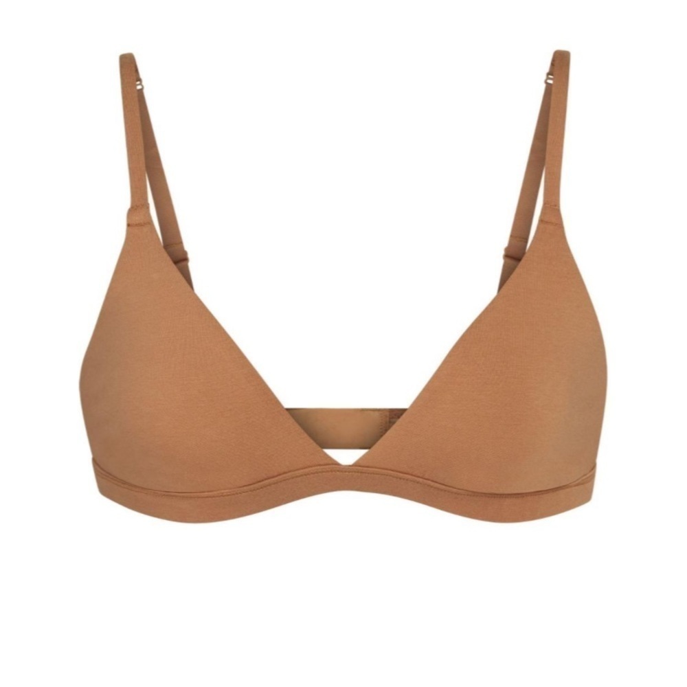SKIMS XXS Plunge Bras Womens Cotton Jersey Triangle Bralette Camel NWT